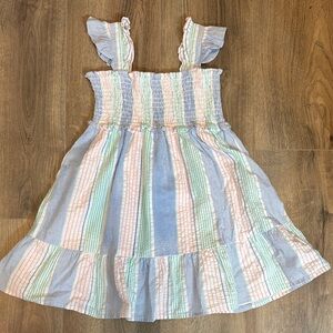 Janie and Jack Striped Seersucker Kids Dress with Ruffle Sleeves